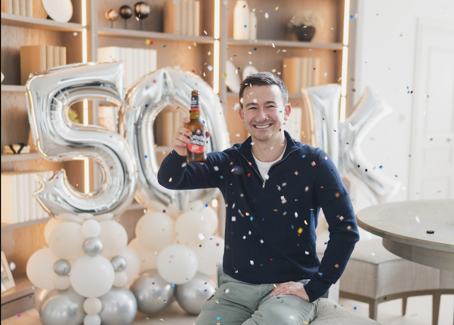 Sam celebrating a follower milestone